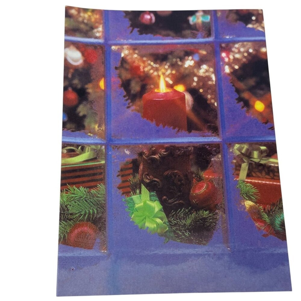 16 Vintage Christmas Cards with Holiday Candle and Window Scene
